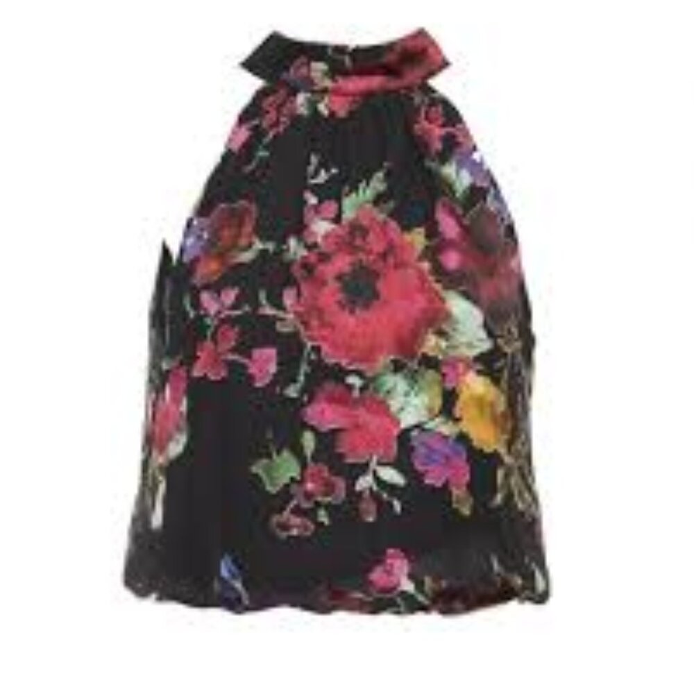Alice + Olivia Halter neck floral silk blouse